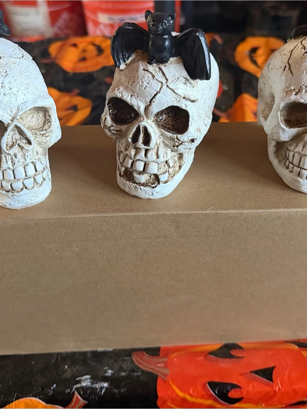 Halloween Skull Decor with Black Bat Accent - White Skull Party Decoration